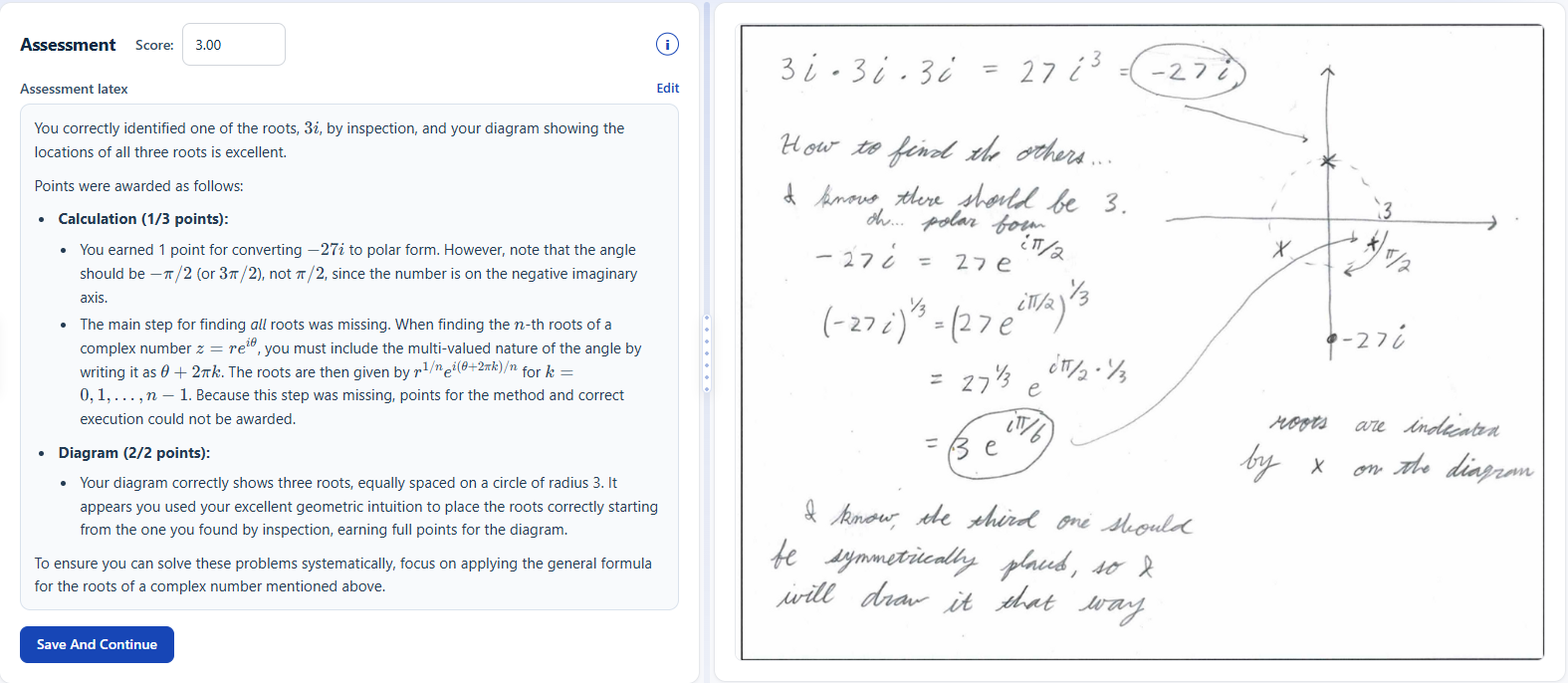 Gradebird assessment beside a student's handwritten mathematics response